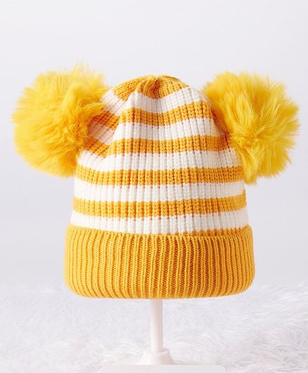 Babyhug Woollen Stripe Cap Yellow White - Diameter 9.5 cm