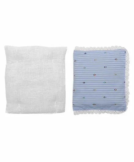 Grandma's Premium Striped Finger Millet Pillow with 2 Pillow Covers - Blue