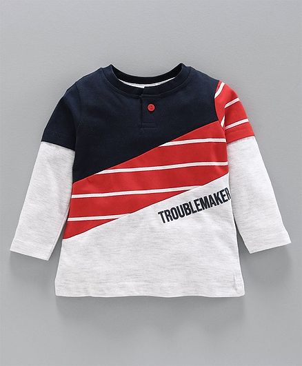 Babyoye Cotton Full Sleeves Tee Trouble Maker - Grey