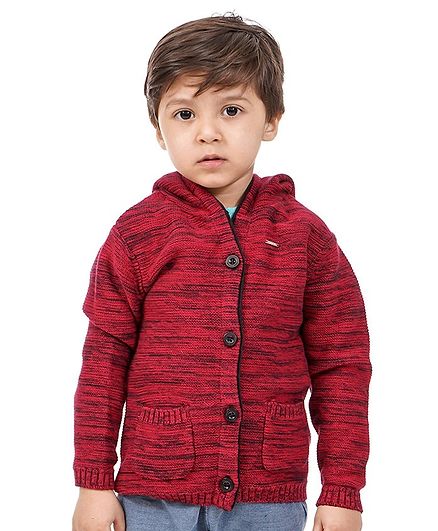 Babyoye Full Sleeves Hooded Cotton Sweater with Bear Patch - Maroon
