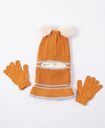 Babyhug Woolen Cap & Hand Gloves Yellow - Diameter 16 cm
