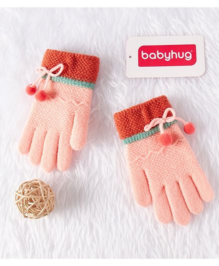 Babyhug Woolen Gloves - Peach