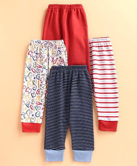 Bumzee Alphabets Print Full Length Ribbed Pack Of 4 Pyjamas - Red & Blue