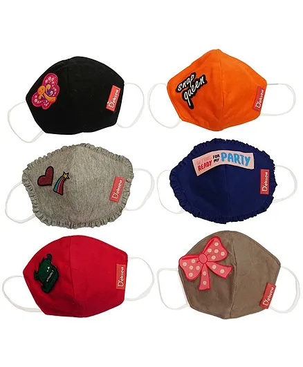 D'chica Girls Set Of 6 Patch Detailing 2 Ply Mask - Multi Colour