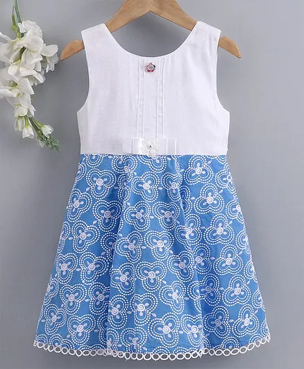 Enfance Core Sleeveless Flower Embroidery Flared Dress - Blue