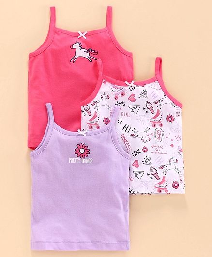 Babyoye Cotton Singlet Camisole Pack of 3 - Purple Pink