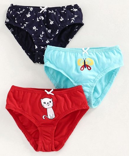 Babyoye Cotton Panties Multi Print Set of 3 - Blue Red
