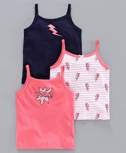 Babyoye Singlet Cotton Camisoles Thunder Print Set of 3 - Navy Blue Peach