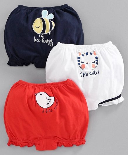 Babyoye Cotton Printed Bloomers Pack of 3 - Blue Red White