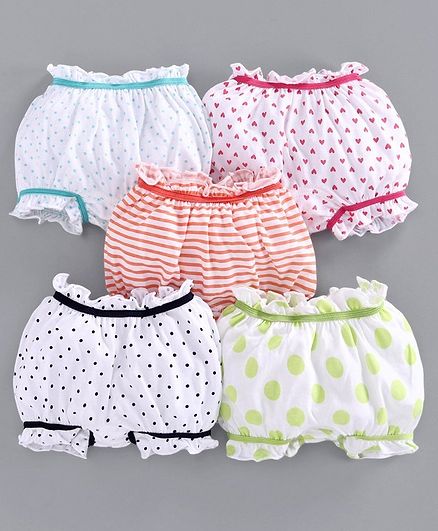 Babyoye Cotton Bloomers Striped & ladybug Print Pack of 5 - Red White