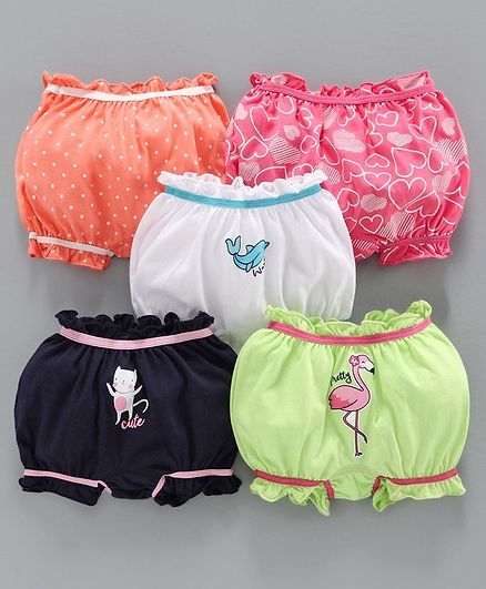 Babyoye Cotton Bloomers Multi Print Pack of 5 - White Multicolour