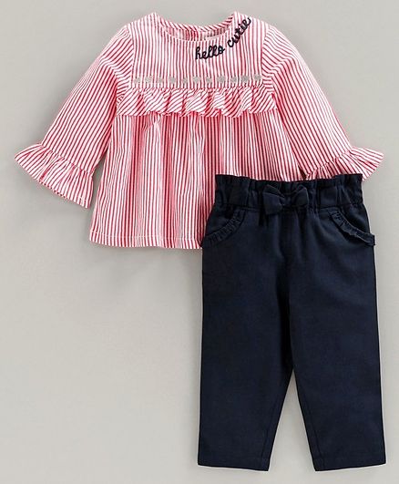 Babyoye Full Sleeves Striped Top And Bottoms - Pink