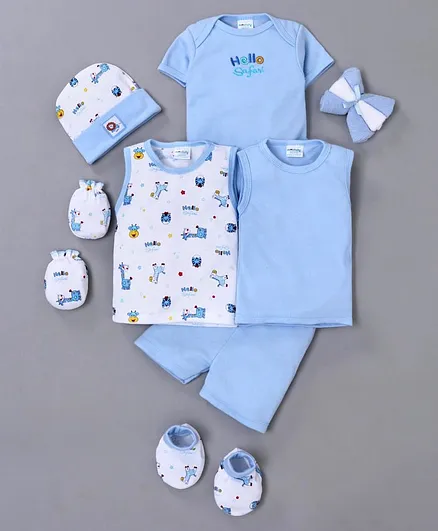 Montaly Printed Baby Clothing Gift Set Set of 10 - Blue