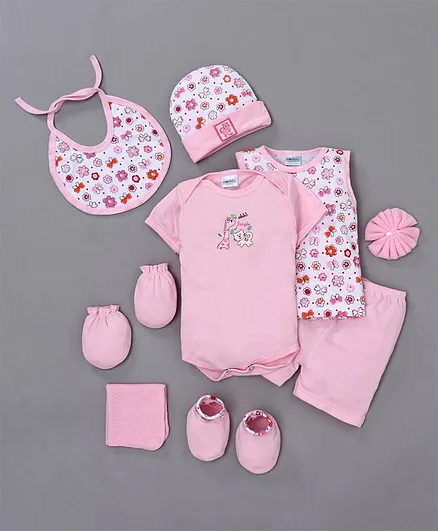 Montaly Cotton Printed Baby Clothing Gift Set Set of 9 - Pink