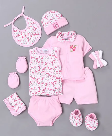Montaly Cotton Printed Baby Clothing Gift Set Set of 10 - Pink