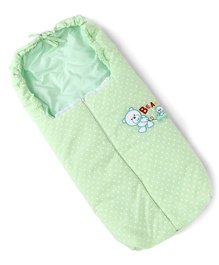 Baby Sleeping Bag with Zipper Teddy Embroidery - Green