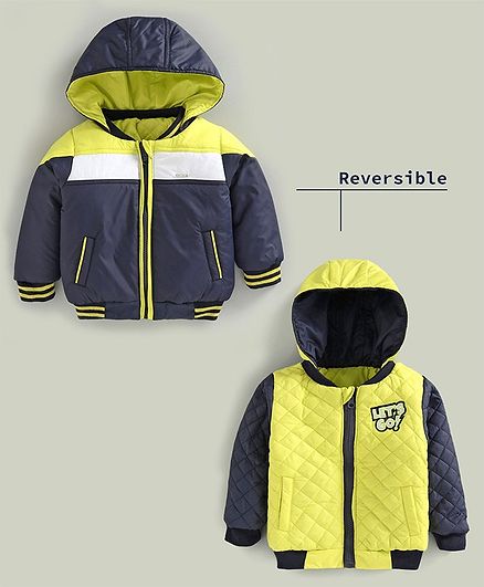 Babyoye Full Sleeves Reversible Hooded Bomber Jacket - Navy Blue Yellow