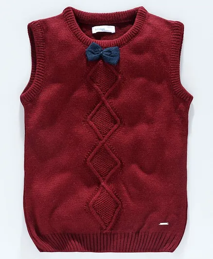 Babyoye Acrylic Sleeveless Sweater Bow Applique - Maroon