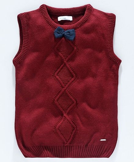 Babyoye Acrylic Sleeveless Sweater Bow Applique - Maroon