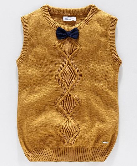 Babyoye Acrylic Sleeveless Sweater Bow Applique - Yellow
