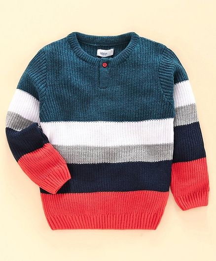 Babyoye Acrylic Full Sleeves Stripe Sweater - Multicolour