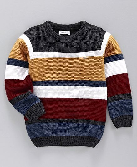 Babyoye Acrylic Striped Full Sleeves Sweater - Multicolor