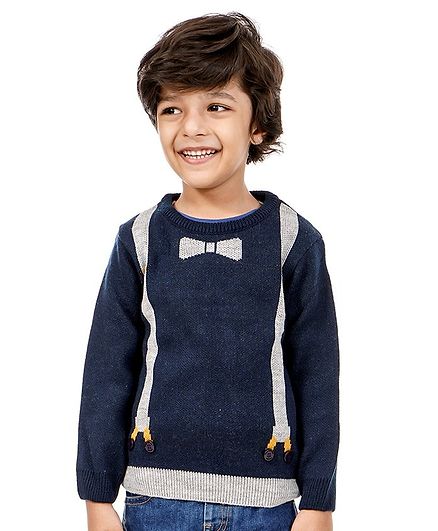 Babyoye Acrylic Gallace Look Full Sleeves Sweater - Navy Blue