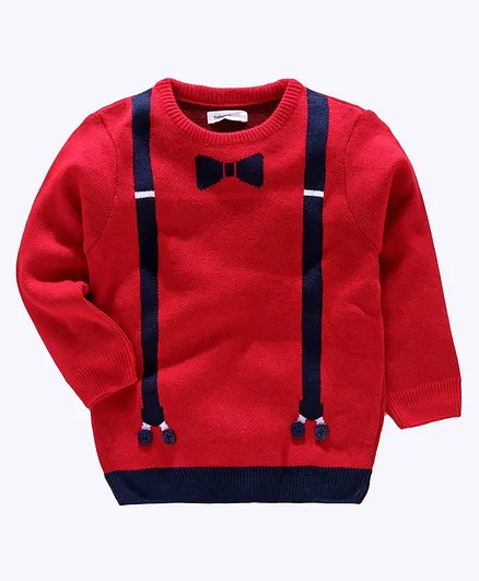 Babyoye Full Sleeves Suspender Design Sweater - Red