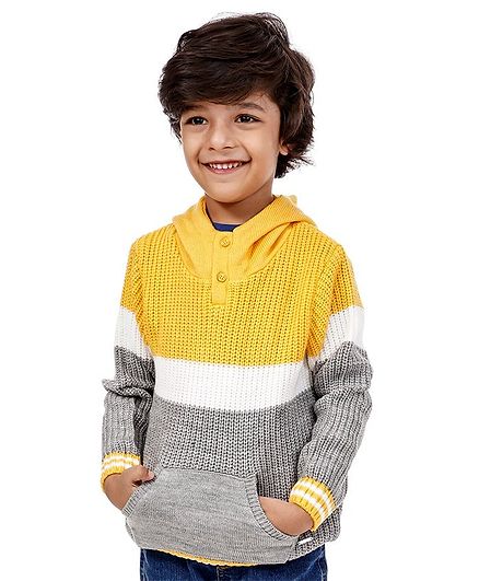 Babyoye Acrylic Full Sleeves Striped Sweater - Yellow Grey