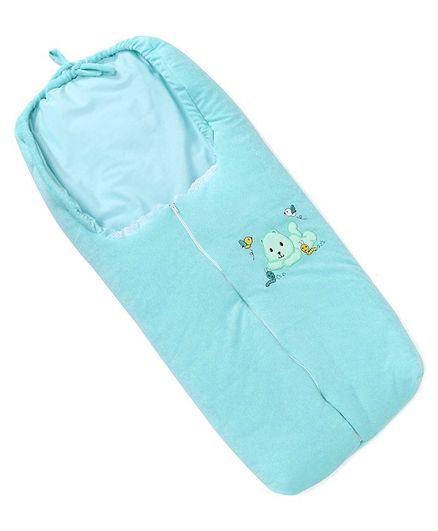 Baby Sleeping Bag with Zip Bear Patch - Bue