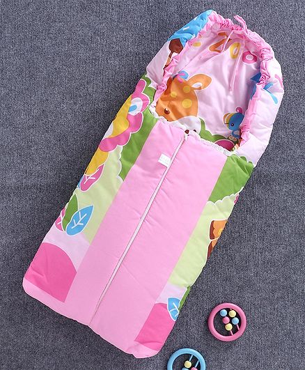 Baby Printed Sleeping Bag with Zip - Pink