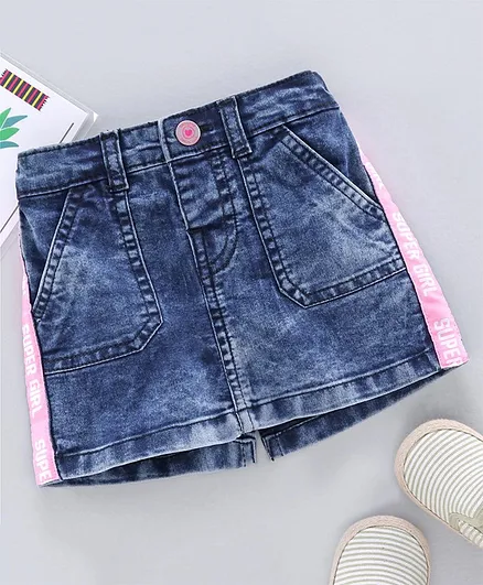 Babyhug Super Girl Side Taped Denim Skirt - Navy Blue
