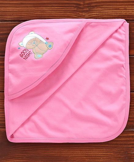 Simply Hooded Towel Bear Embroidered - Pink