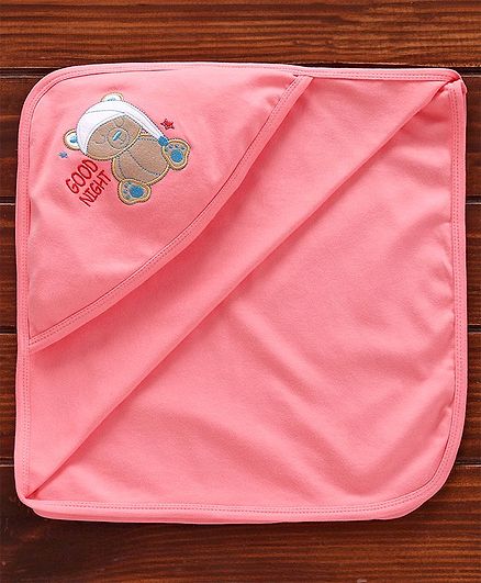 Simply Hooded Towel Bear Embroidered - Peach