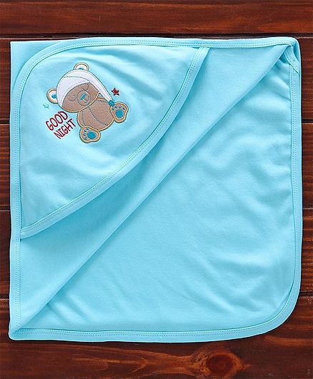 Simply Hooded Towel Bear Embroidered - Blue