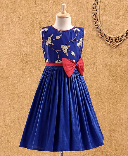 The KidShop Flower Sequins Embroidery Bodice Sleeveless Dress - Royal Blue