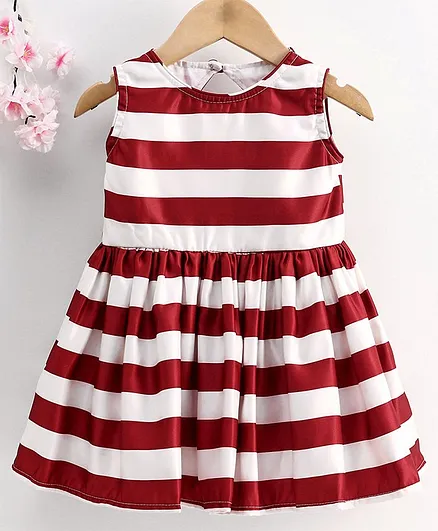 The KidShop Sleeveless Striped Party Dress - White & Red