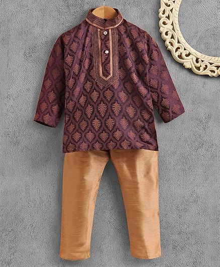 Ridokidz Full Sleeves Block Print Kurta With Pajama - Purple