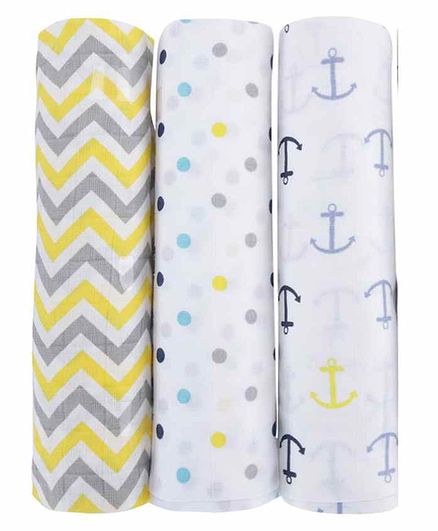 haus & kinder 100% Cotton Muslin Swaddle Wrap Pack of 3 - Yellow White