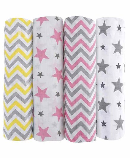 haus & kinder 100% Cotton Muslin Swaddle Wrap Pack of 4 - Pink & White