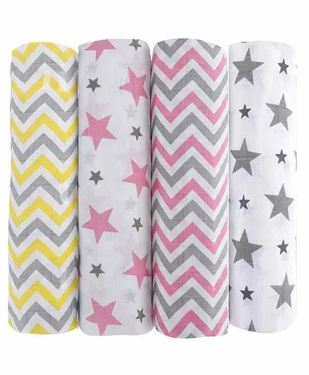 haus & kinder 100% Cotton Muslin Swaddle Wrap Pack of 4 - Pink & White