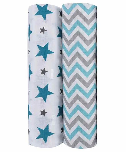 haus & kinder 100% Cotton Muslin Swaddle Wrap Pack of 2 - Blue White