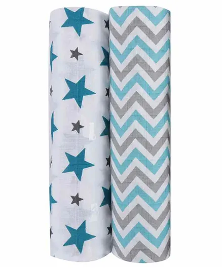 haus & kinder 100% Cotton Muslin Swaddle Wrap Pack of 2 - Blue White