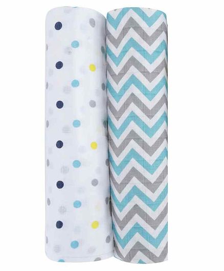 haus & kinder 100% Cotton Muslin Swaddle Wrap Pack of 2 - Multicolor
