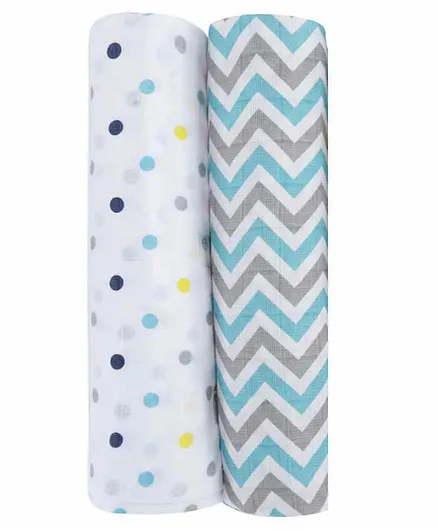 haus & kinder 100% Cotton Muslin Swaddle Wrap Pack of 2 - Multicolor