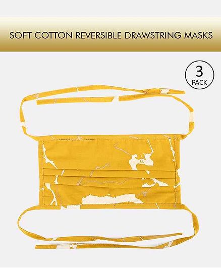 Tossido Reusable Printed Cotton Face Mask with Drawstring Yellow - Pack of 3
