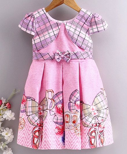 Rassha Cap Sleeves Flower & Butterfly Printed Dress - Light Pink
