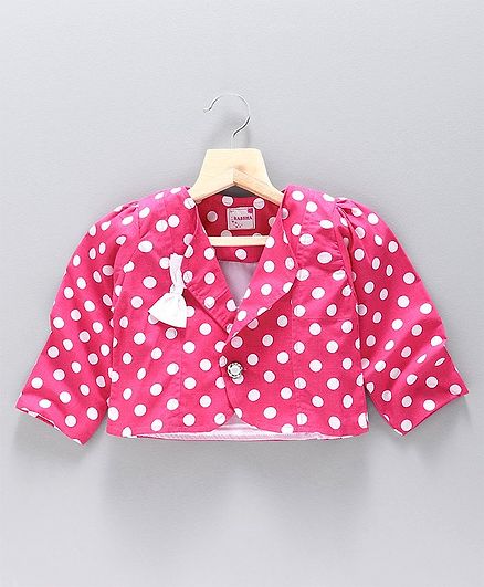 Rassha Full Sleeves Polka Dot Printed Shrug - Pink