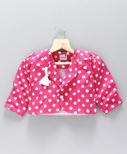 Rassha Full Sleeves Polka Dot Printed Shrug - Pink