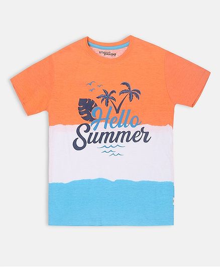 Li'L tomatoes Palm Tree Print Half Sleeves Tee With 3 Ply Face Mask - Orange